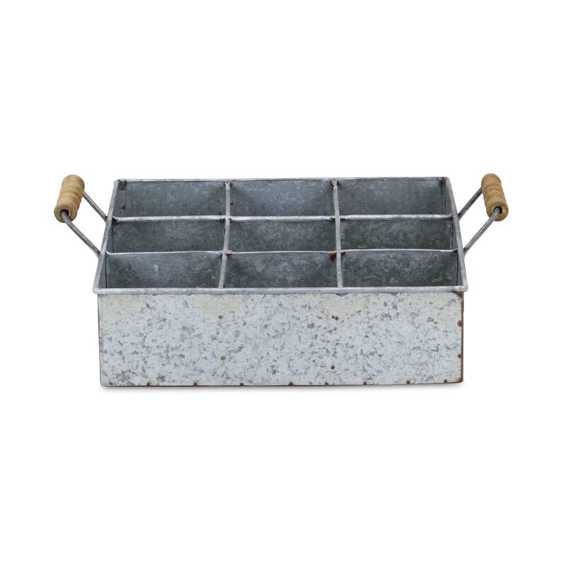 HomeRoots 12" Silver Galvanized Metal Bedside Caddy With Handles