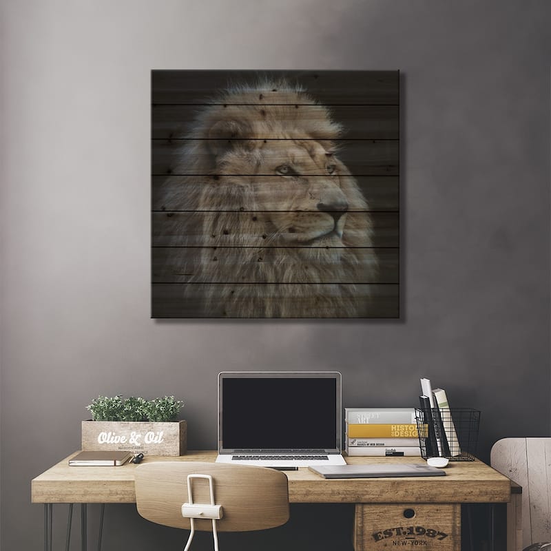 Proud Lion Print On Wood by Louise Wolbers - Multi-Color