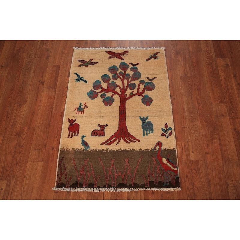 Hunting Animals Kazak Oriental Foyer Rug Handmade Pink Wool Carpet - 2'0" x 3'0"