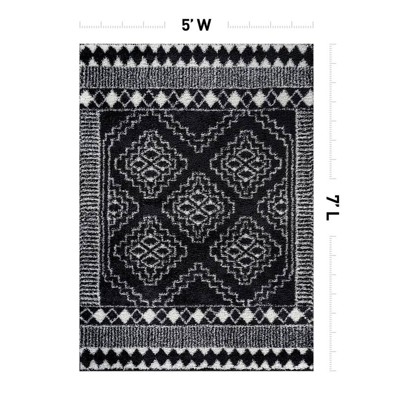 Geometric Shag Rug - Anthracite Dark Gray - Durable Rug for Living Room, Bedroom, or Entryway - Easy to Maintain