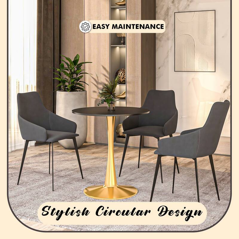 LeisureMod Bristol 27" Round Dining Table for 4 with MDF Tabletop in Gold Steel Base for Kitchen & Dining Room