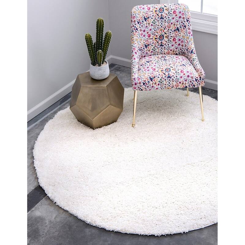 Shag Laurian Collection Area Rug - 7' Round - Snow White
