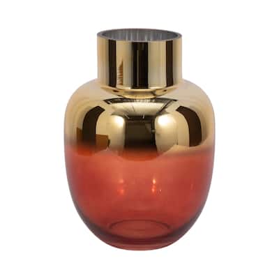 Glass Metallic Vase Contemporary Pink and Gold Decorative Flower Vase for Table Centerpiece or Home or Office