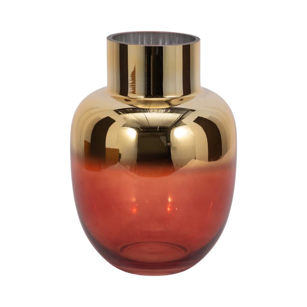 Glass Metallic Vase Contemporary Pink and Gold Decorative Flower Vase for Table Centerpiece or Home or Office