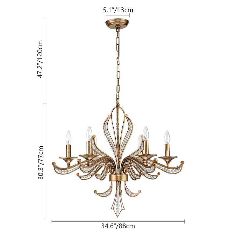6-Light Modern Glam Sputnik Antique Candle Drum Crystal Chandelier