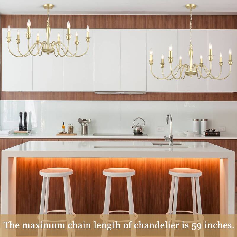 8-Light Candlestick Hanging Linear Island Chandelier Lighting Fixture for Dining Room Kitchen Island - Gold