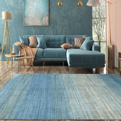 Hand Knotted Gray, Blue Wool Tibetan Modern Oriental Area Rug