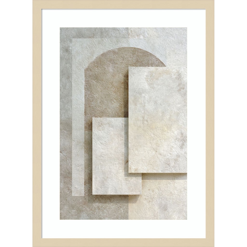Abstract Beige White Geometric Marble Minimal by Tradelink inhouse artist Wood Framed Wall Art Print