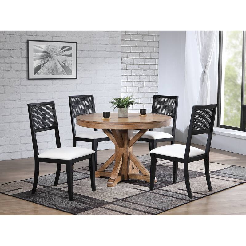 Round Solid Top Dining Set in Seadrift and Black- 5-piece set - Black