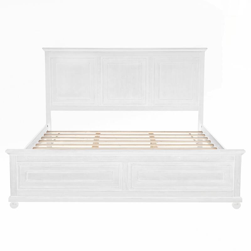 Pinewood Bed with Strengthened Bed Frame - White - King