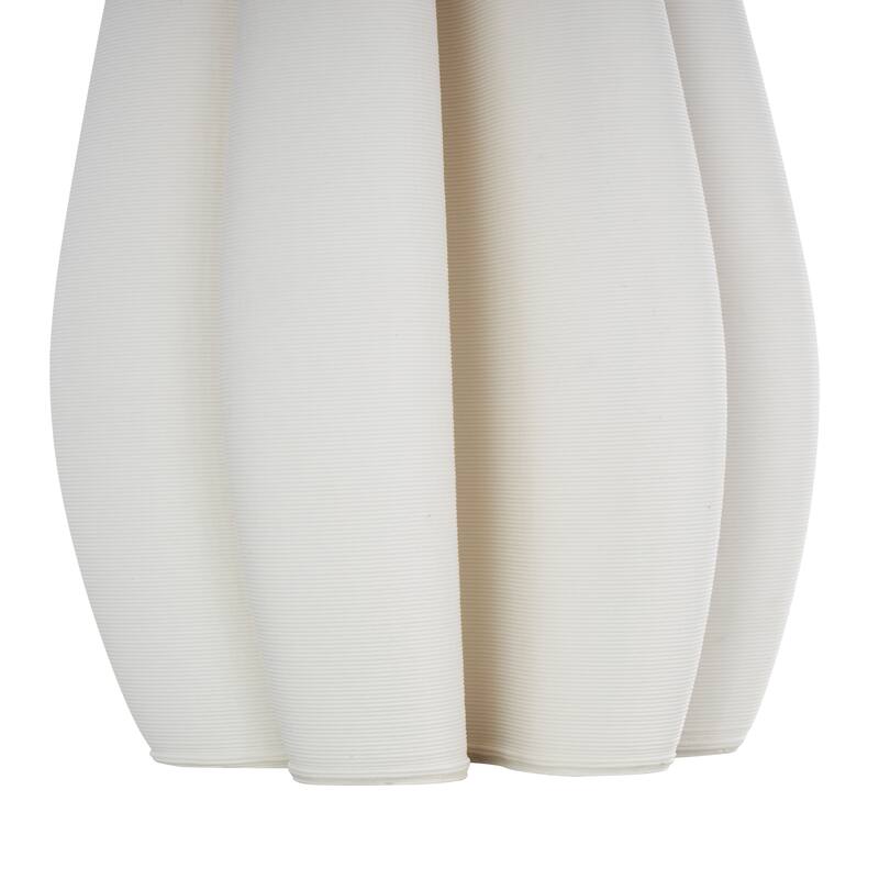 White Ceramic Ribbed Dimensional Concaved Abstract Vase with Floral Shaped Rim