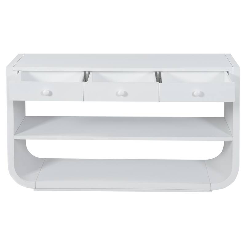 Christopher Knight Home - Modern Entryway Curved Console Table with Soft-Close Drawers & Open Shelves for Living Room, Hallway
