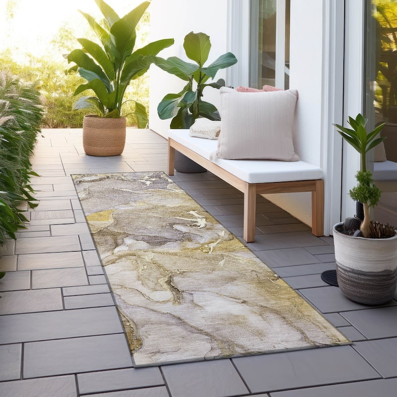 Machine Washable Indoor/ Outdoor Chantille Watercolor Rug - 2'3" x 7'6" - Taupe