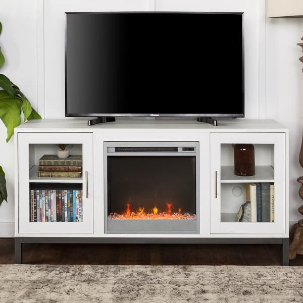 52 Inch Fireplace Tv Stand Console With Metal Base On Sale Overstock 16000176