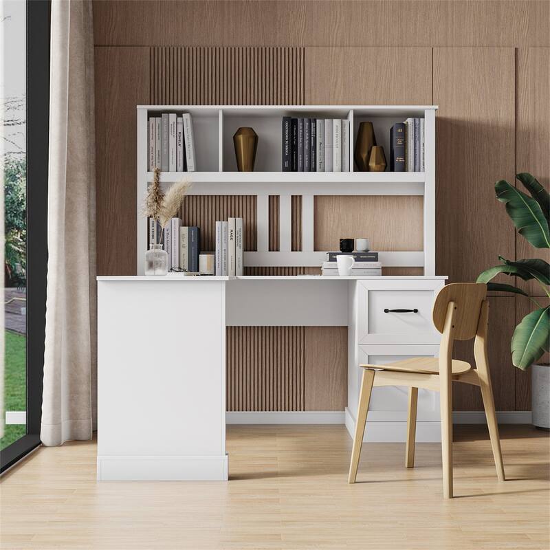 Large Home Office L-Shape Computer Study Desk with 2 Drawers, Shelf