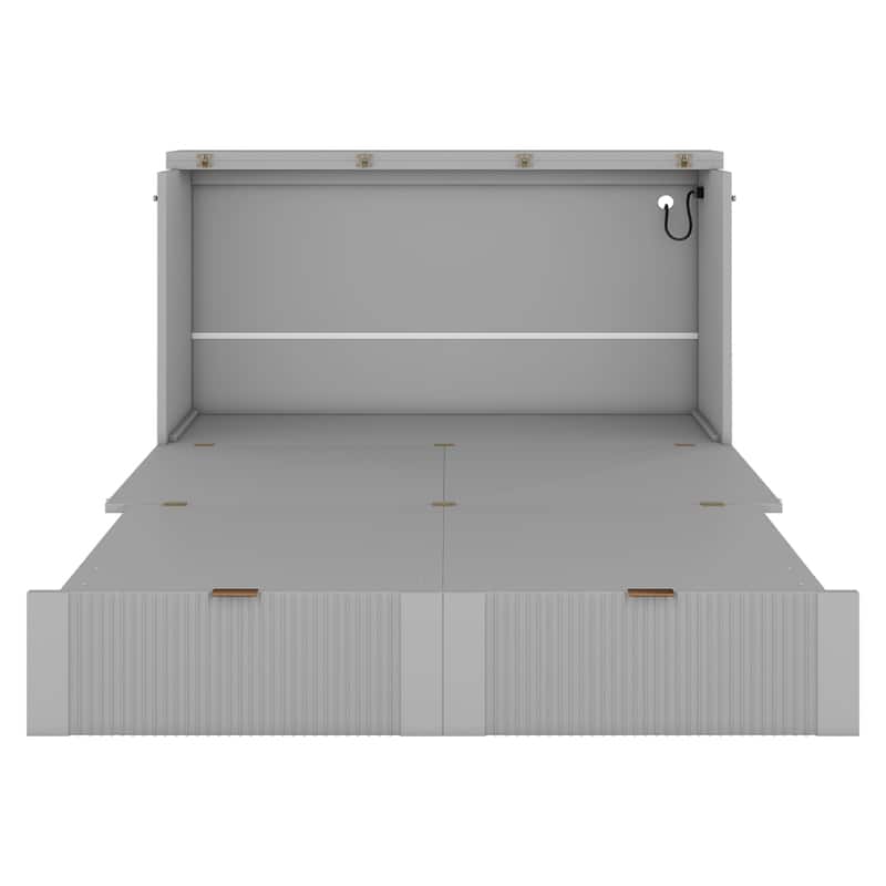 Full Size Wood Murphy Bed with a set of Sockets and USB Ports