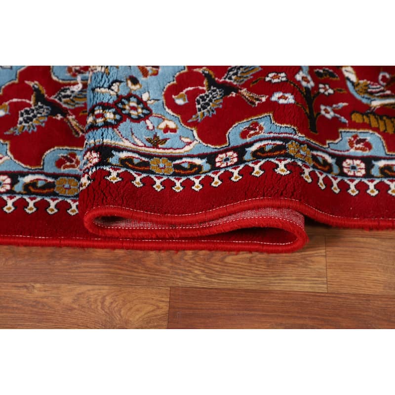 Animals Red Pictorial Kashan Turkish Area Rug Machine Made Carpet - 9'7" x 13'1"