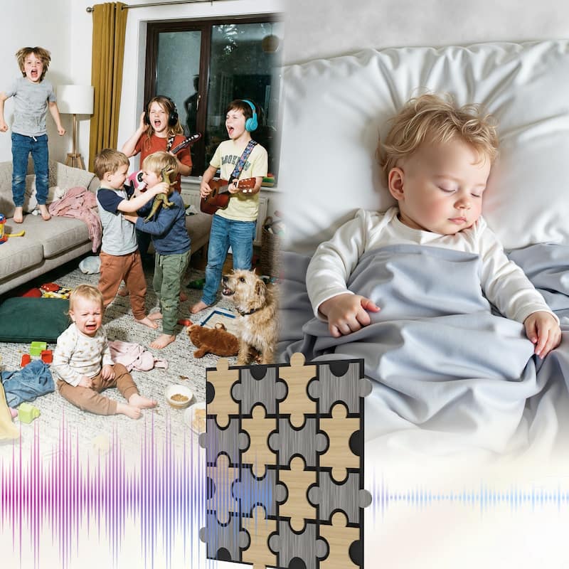 23.6" x 23.6" Puzzle Slat Acoustic Wall Panels for Ceiling and Wall Decor, 4-Pack (15 sq ft)