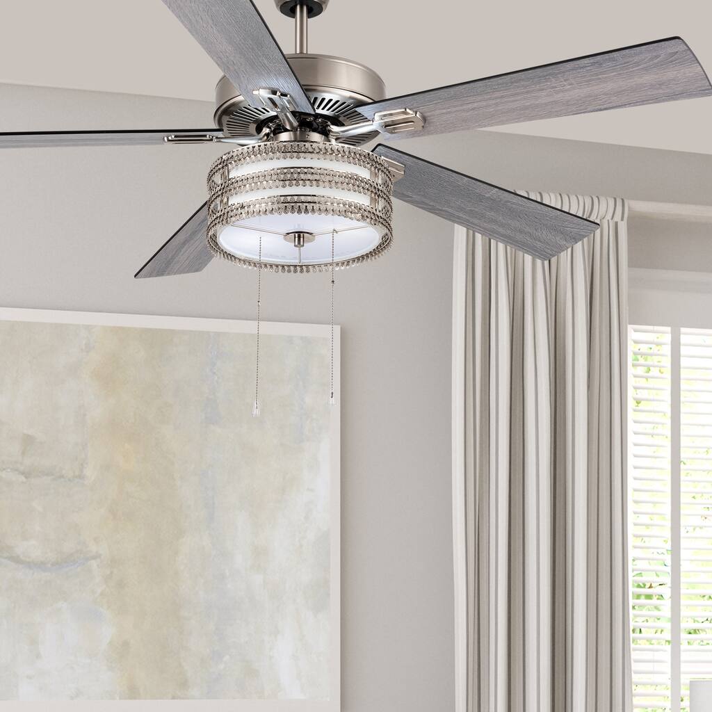 Rose River of Goods Satin Nickel 52-inch 2-Light Ceiling Fan - 52" x 52" x 14"/19"