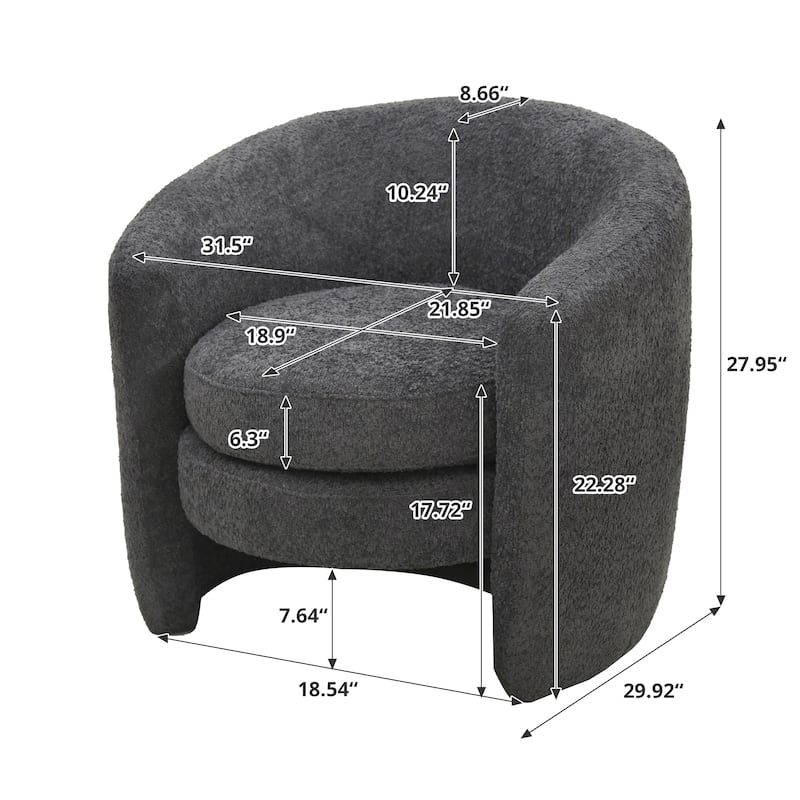 Modern Curved Back Upholstered Accent Chair, Soft Cozy Boucle Fabric, Comfortable Plush Seating, No Assembly Required
