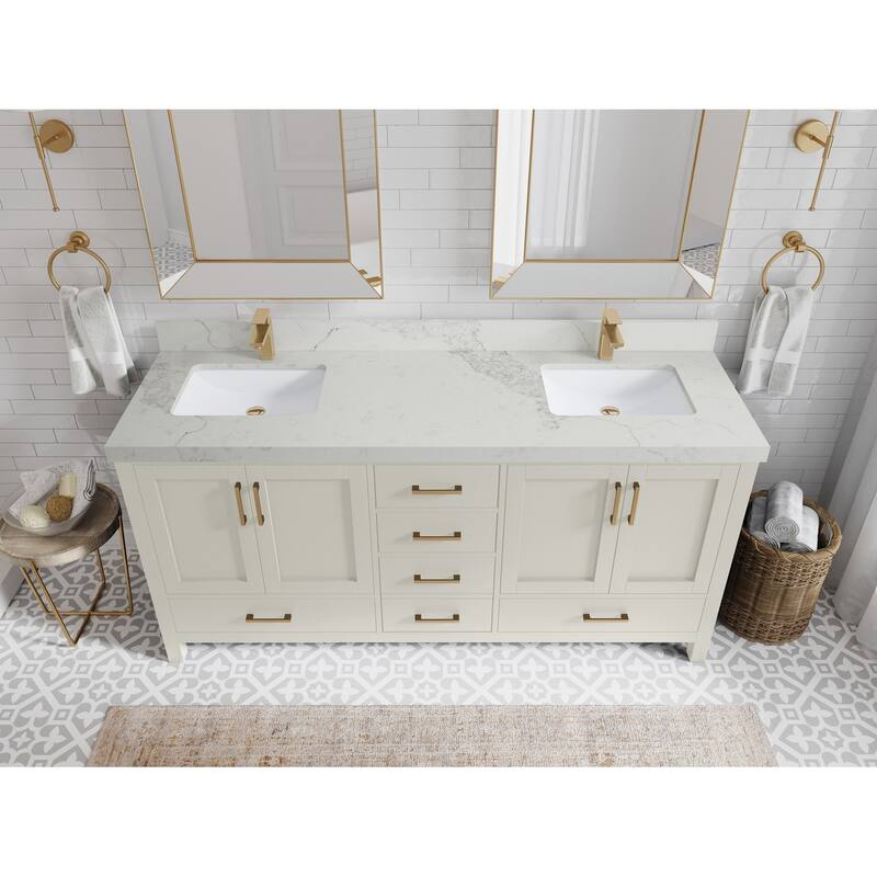 Willow Collection 72 in. W x 22 in. D Malibu Double Sink Bathroom Vanity with Countertop - 2" Calacatta Nuvo - FineGrain