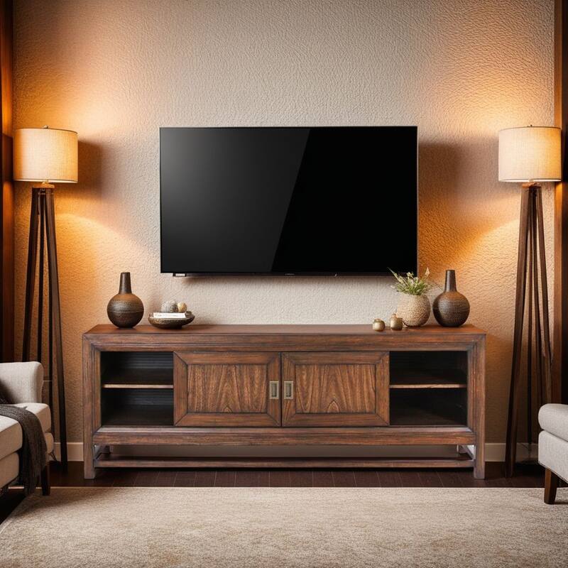 Bridgevine Home Branson 74" TV Stand Console, For TVs up to 85 inches, No Assembly Required, Two-Tone Finish - Rustic Buckeye with Black