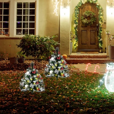 HOMCOM 2 Foot Outdoor Pre-Lit Artificial Christmas Tree Cordless - Green - 2 Foot