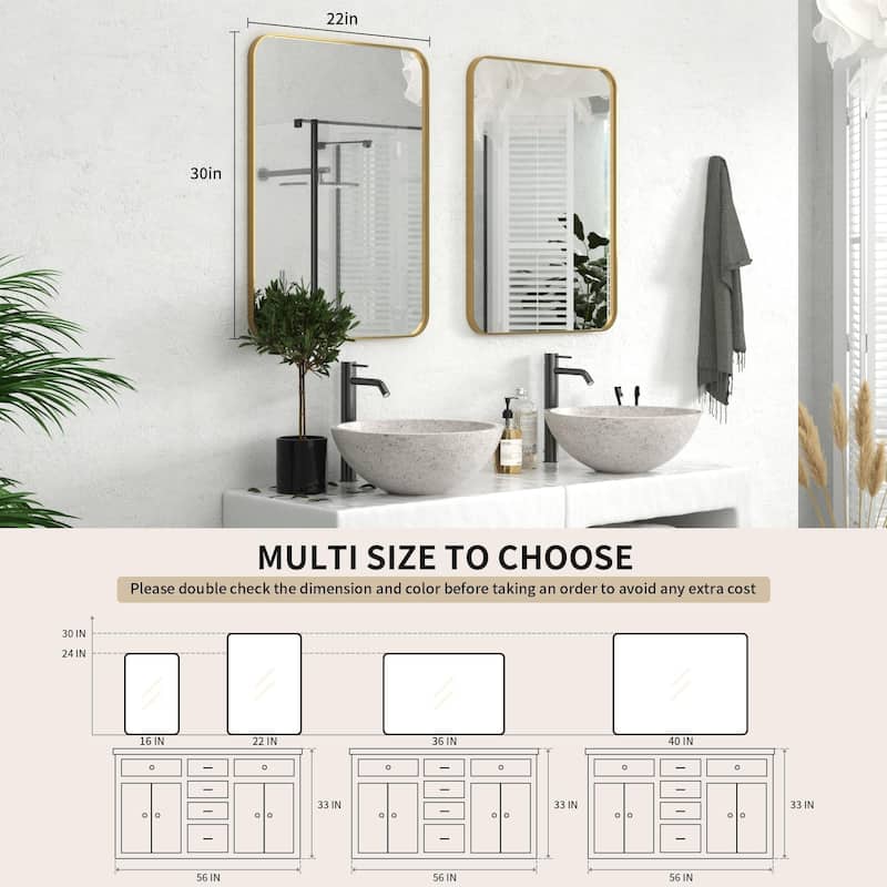 Modern Rounded Rectangle Wall Mirror with Stainless Steel Frame for Bathroom Vanity(1 Piece)