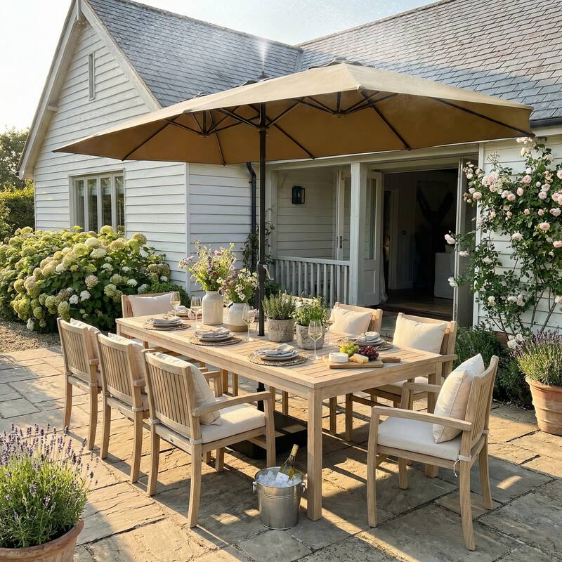 15 FT Double-Sided Patio Umbrella with Base Included, Electric Misting System 4-Level Wind Resistant Outdoor Market Umbrella