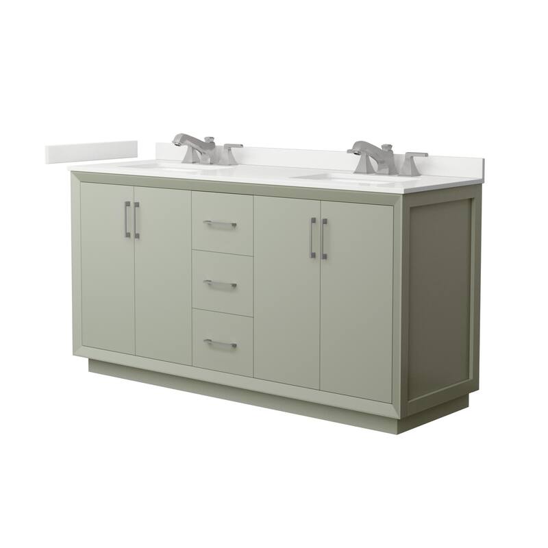 Wyndham Collection WCF414166D-QTZ-US3MXX Strada 66" Free Standing - Light Green / White Quartz Top / Brushed Nickel