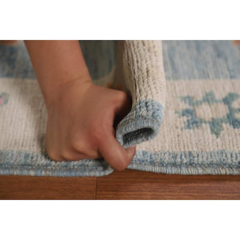 Blue Oushak Turkish Runner Rug Handmade Wool Carpet - 3'3"x 11'8"