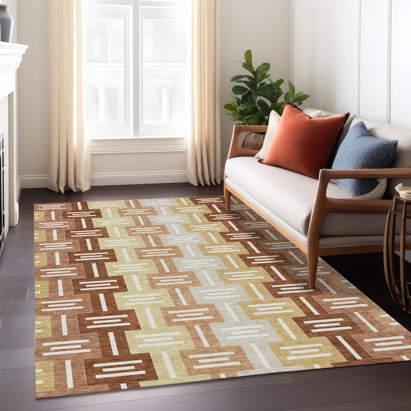Machine Washable Indoor/ Outdoor Modern Wamego Chantille Rug