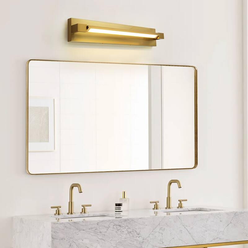 23.6 in. 1-Light Modern Black/Gold Linear Bathroom Vanity Light over Mirror Rotatable Aluminum Integrated LED Wall Light