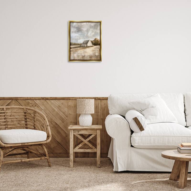 Stupell Cloudy Farm Landscape Framed Floater Canvas Wall Art Design By Petal Prints Design
