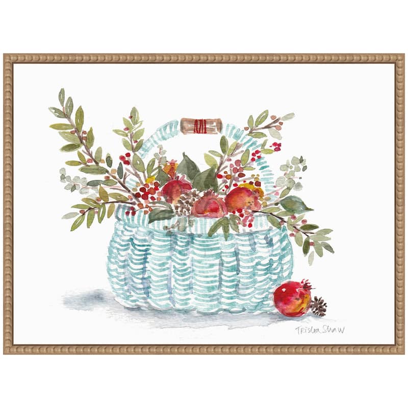 Kate and Laurel Sylvie Blue Woven With Florals Basket Framed Canvas by Patricia Shaw
