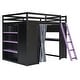 preview thumbnail 13 of 64, Wood Full Size Loft Bed with Blackout Curtains and RGB Lights, Gaming Loft Bed with Desk & Shelves