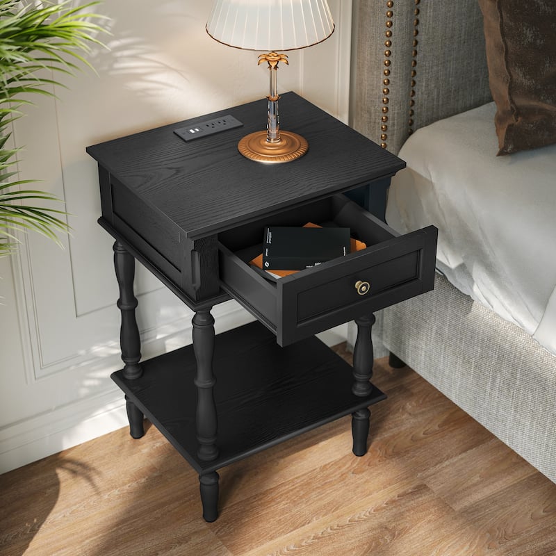 Nightstand with Built-in Charging Outlets, Minimal Assembly Needed