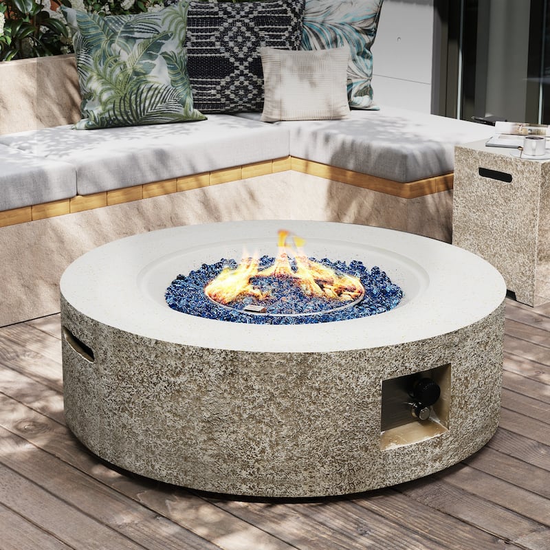 Patio Watcher 42/56in. 50000-BTU Outdoor Beige Magnesium Oxide Fire Pit Table with Gas Tank Cover