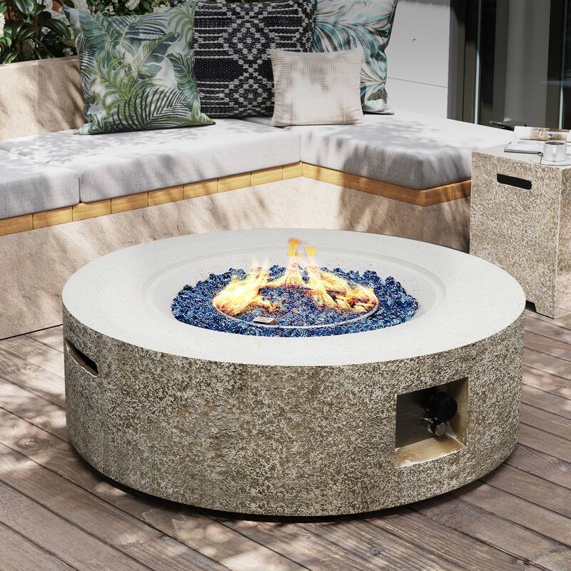 Patio Watcher 42in. Outdoor Round Magnesium Oxide Fire Pit Table with Gas Tank Cover