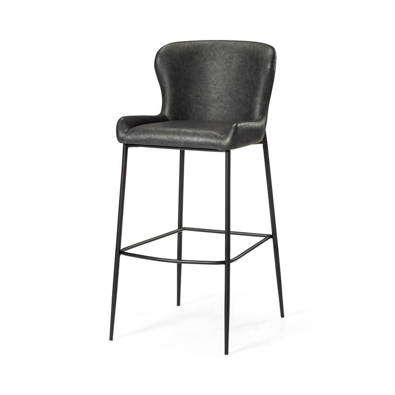 Maven Lane Naomi Metal and Vegan Leather Kitchen Dining Stool - Matte Black Finish - Bar Height
