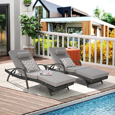 Wicker Curved Lounge Chair Set of 2, Outdoor Reclining Chairs with Cushions & 5 Adjustable Reclining Angles