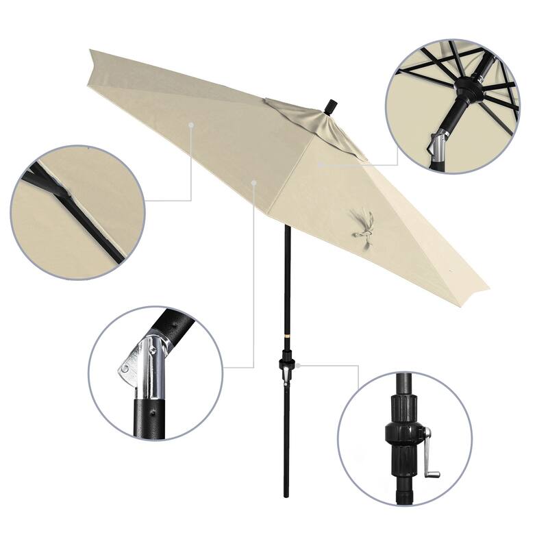 California Umbrella 9' Rd. Aluminum Patio Umbrella, Deluxe Crank Lift with Collar Tilt, Black Frame Finish, Pacifica Fabric