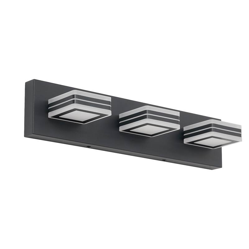 3-Light Matte Black LED Bathroom Vanity - Up & Down - Acrylic Wall Lighting