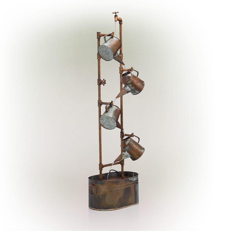 Alpine Corporation 60" Tall Rustic Water Spout and Watering Cans Fountain Yard Decoration