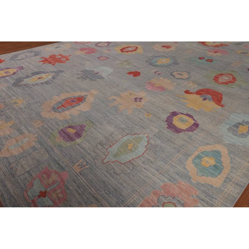 Vegetable Dye Oushak Turkish Large Area Rug Handmade Wool Carpet - 12'5"x 14'9"