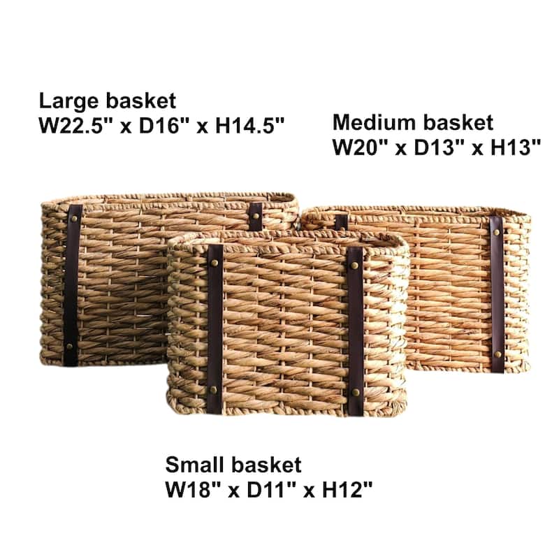 DreamPatio Rosa Water Hyacinth Basket Set with PU Leather (3 pieces)