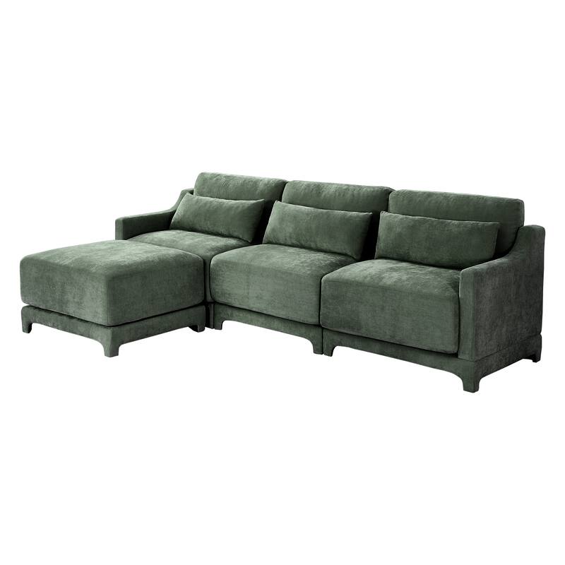 105.9" Chenille 3-Seater Sofa with 2 Ottomans & High-Resilience Sponge Base