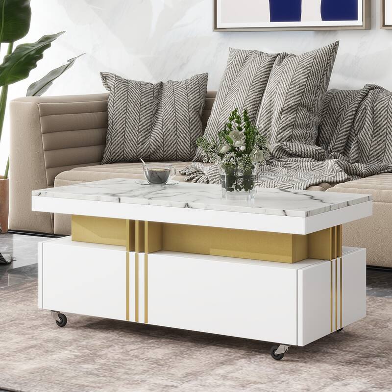 Contemporary Coffee Table with Caster Wheels Bed Bath & Beyond 39753214