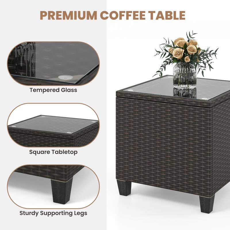 Gymax Set of 3 Wicker Rocking Set w/ Tempered Glass Table Patio