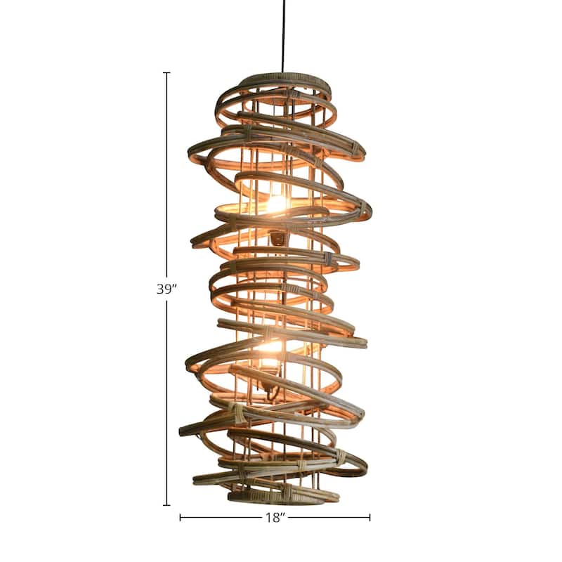 Ralley Iron and Rattan Hanging Pendant Light, Medium Brown